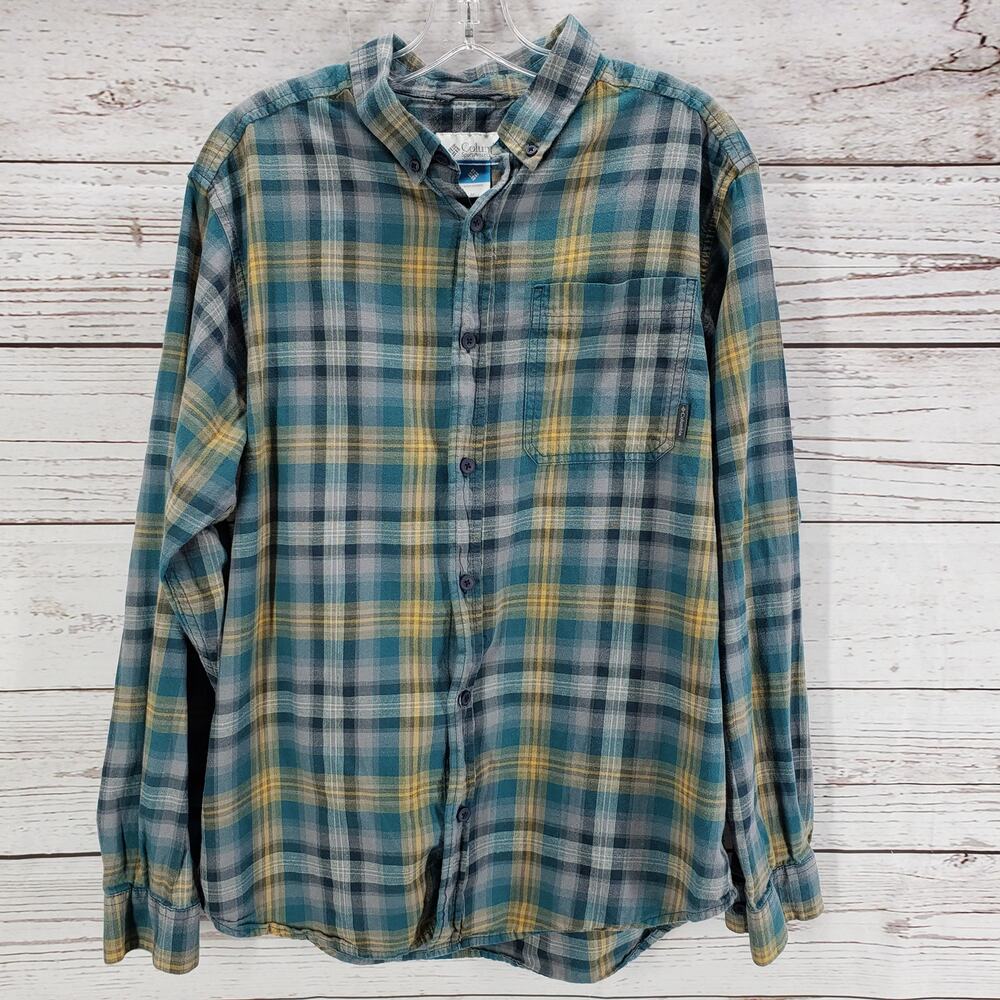Columbia Sportwear Company Green Plaid Long Sleeve Shirt Size Medium